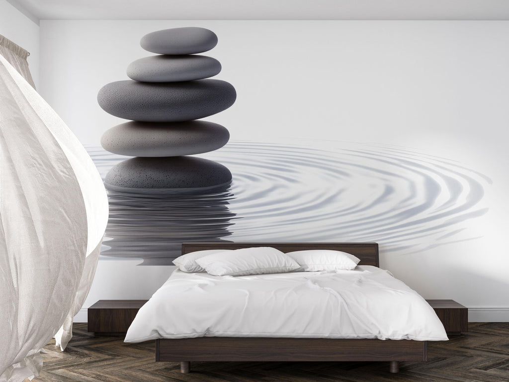 Zen Stone Wall Decal Spa Wall Art Meditation Vinyl Sticker Minimalist Wellness Decor Pebble Wall Mural Relaxation Room Decor