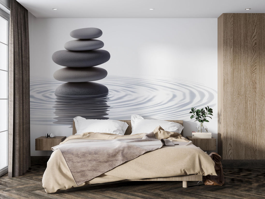 Zen Stone Wall Decal Spa Wall Art Meditation Vinyl Sticker Minimalist Wellness Decor Pebble Wall Mural Relaxation Room Decor