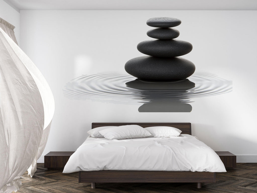 Zen Stone Wall Decal Spa Wall Art Meditation Vinyl Sticker Wellness Wall Decor Minimalist Pebble Mural Relaxation Room Decor