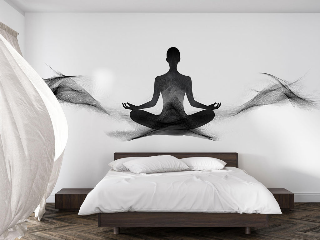 Meditation Wall Decal Yoga Studio Wall Art Zen Woman Vinyl Sticker Wellness Wall Decor Minimalist Spiritual Mural Spa Room Decor