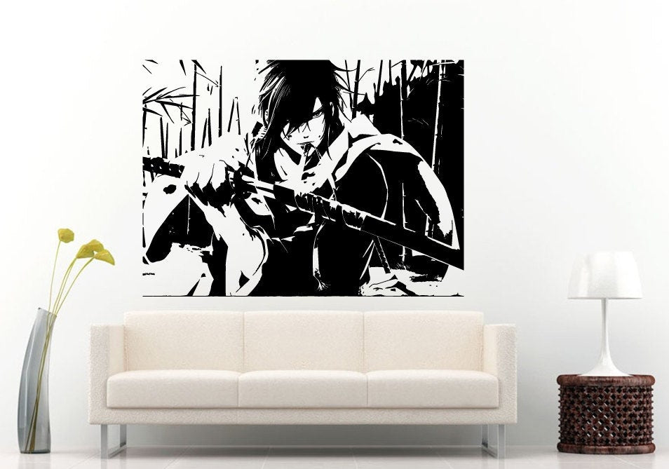 Anime Animation Japanese Worrier Samurai With A Sword Bamboo Forest Wall Decal Vinyl Sticker Mural Room Decor L748