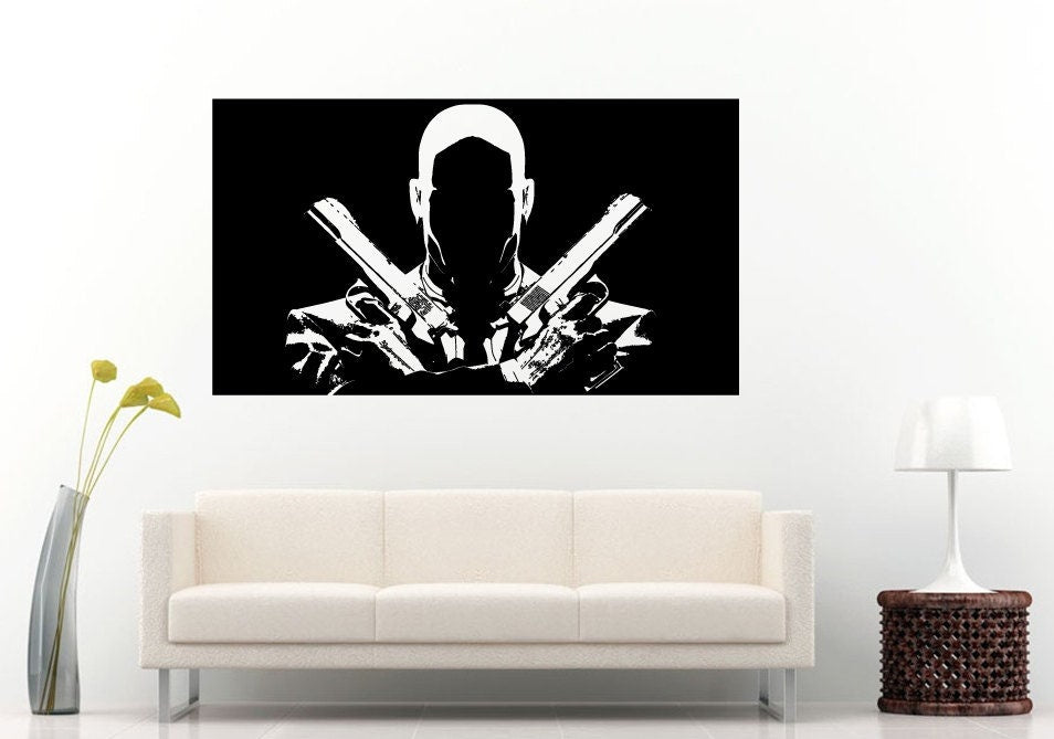 Contract Killer Assassin With Two Hand Guns Wall Decal Vinyl Sticker Mural Room Decor L752