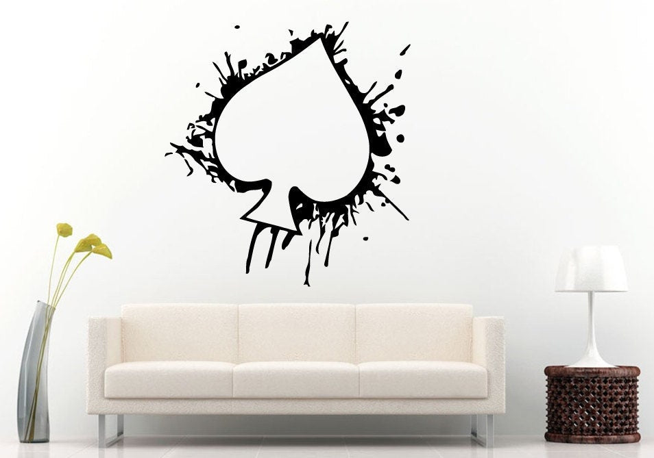 Unique Abstract White Spades Playing Card Splash Wall Decal Vinyl Sticker Mural Room Decor L756