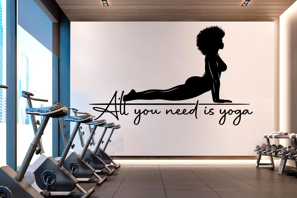 Yoga Wall Decal, Afro Girl Yoga Wall Sticker, Yoga Wall Art, Yoga Wall Art Decor, Yoga Studio Wall Decal, Gym Wall Sticker Meditation 818LU