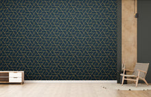 Load image into Gallery viewer, Retro Geometric Teal &amp; Gold Wallpaper, Art Deco Mid‑Century Wall Mural, Luxury Modern Interior Design for Living Room or Office 814LU