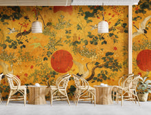 Load image into Gallery viewer, Chinoiserie Crane Wallpaper Mural, Japanese Style Wall Mural, Gold Asian Wallpaper, Vintage Oriental Birds Wallpaper, Japandi Wall Decor 8LU