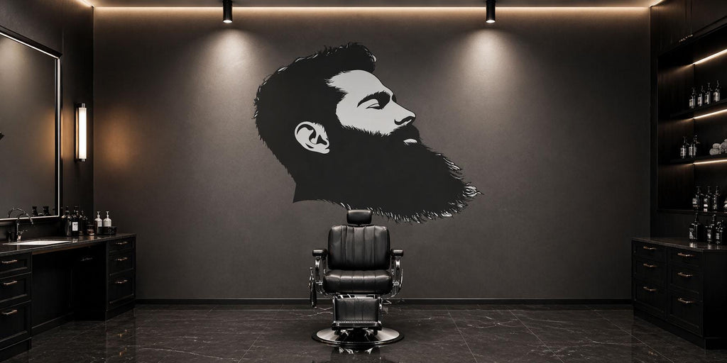 Bearded Man Wall Decal, Barber Shop Wall Decor, Beard Logo Sticker, Mens Grooming Wall Art, Barbershop Interior Design Decal