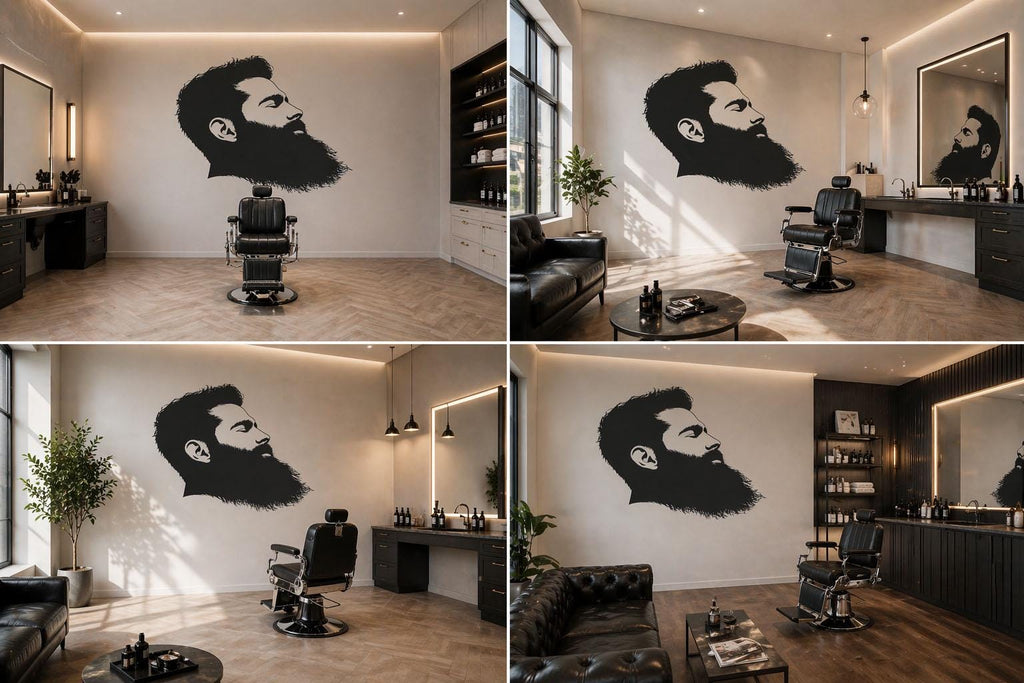 Bearded Man Wall Decal, Barber Shop Wall Decor, Beard Logo Sticker, Mens Grooming Wall Art, Barbershop Interior Design Decal