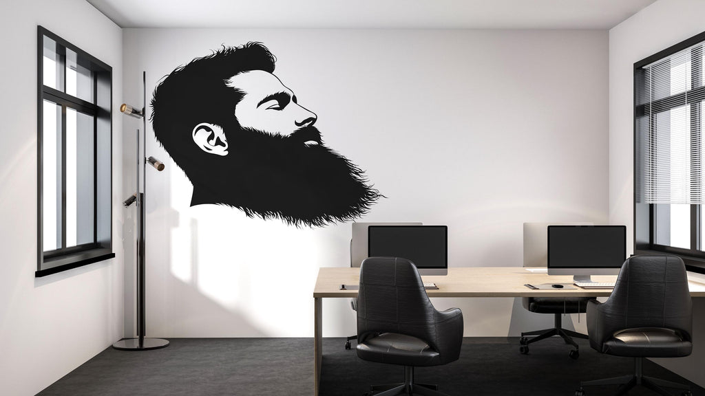 Bearded Man Wall Decal, Barber Shop Wall Decor, Beard Logo Sticker, Mens Grooming Wall Art, Barbershop Interior Design Decal