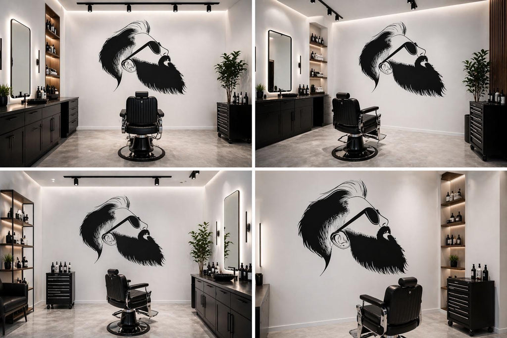 Bearded Man With Sunglasses Wall Decal, Barber Shop Wall Decor, Beard Logo Sticker, Mens Grooming Wall Art, Modern Barbershop Interior