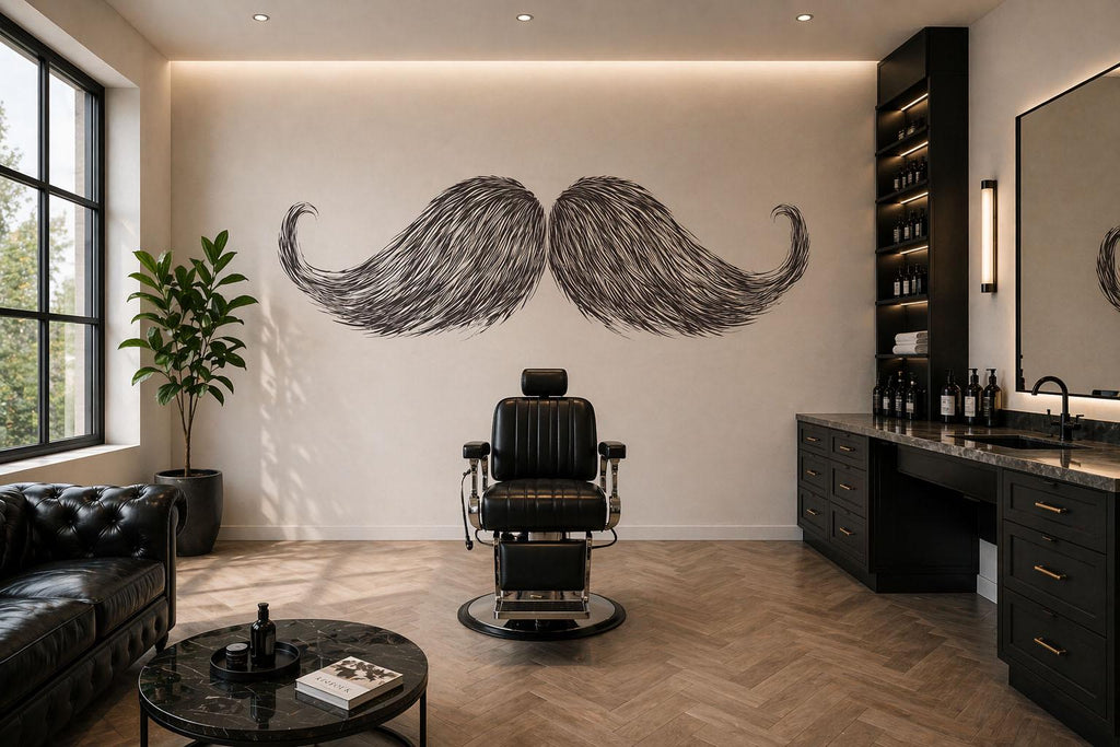 Mustache Wall Decal, Barber Shop Wall Decor, Vintage Beard Sticker, Barbershop Wall Art, Mens Grooming Studio Interior Design