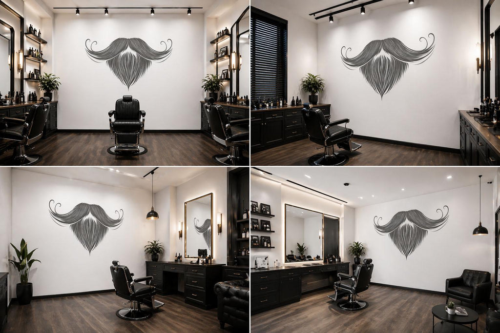 Beard And Mustache Wall Decal, Barber Shop Wall Decor, Mens Grooming Sticker, Barbershop Wall Art, Beard Logo Salon Interior Design