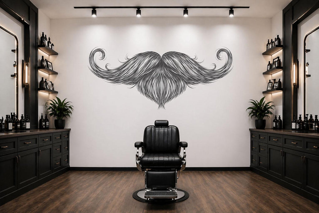 Beard Mustache Wall Decal, Barber Shop Wall Decor, Minimalist Barber Art Sticker, Mens Grooming Wall Art, Barbershop Interior Design