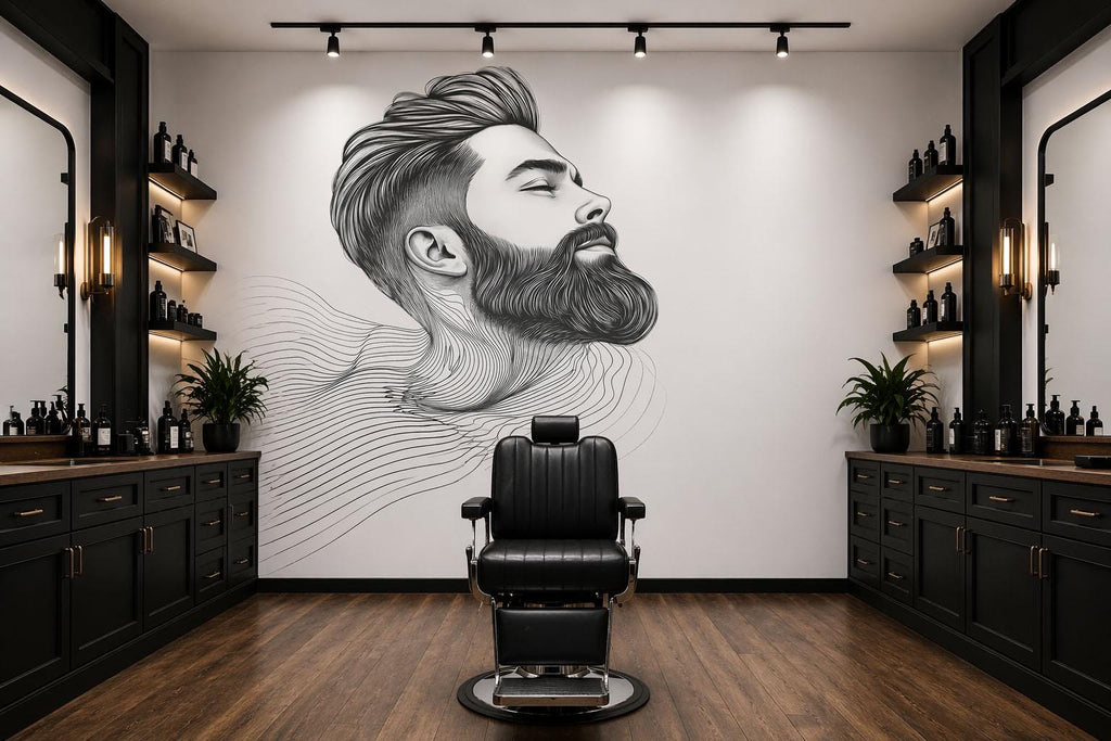Bearded Man Wall Decal, Barber Shop Wall Decor, Modern Beard Line Art Sticker, Mens Grooming Wall Art, Barbershop Interior Design
