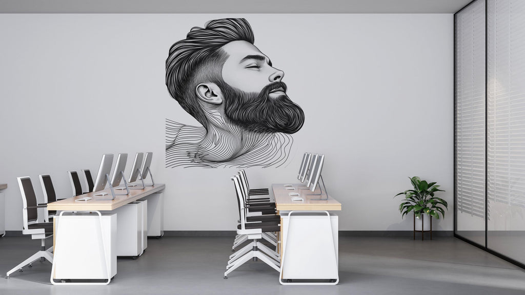 Bearded Man Wall Decal, Barber Shop Wall Decor, Modern Beard Line Art Sticker, Mens Grooming Wall Art, Barbershop Interior Design