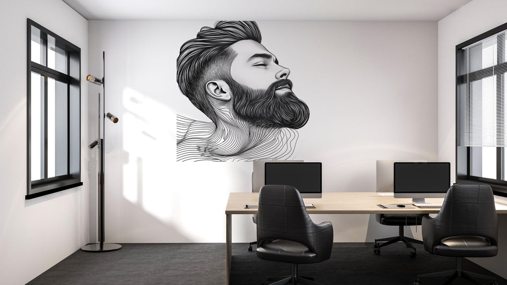 Bearded Man Wall Decal, Barber Shop Wall Decor, Modern Beard Line Art Sticker, Mens Grooming Wall Art, Barbershop Interior Design