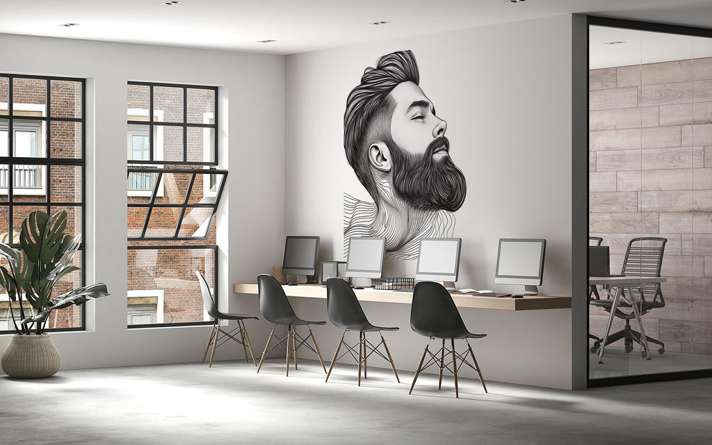 Bearded Man Wall Decal, Barber Shop Wall Decor, Modern Beard Line Art Sticker, Mens Grooming Wall Art, Barbershop Interior Design