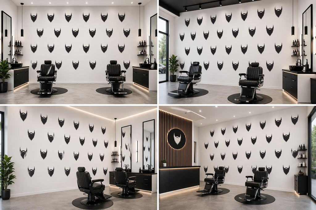 Beard Pattern Wall Decal, Minimal Barber Shop Wall Decor, Repeating Beard Sticker Set, Modern Barbershop Interior, Mens Grooming Wall Art