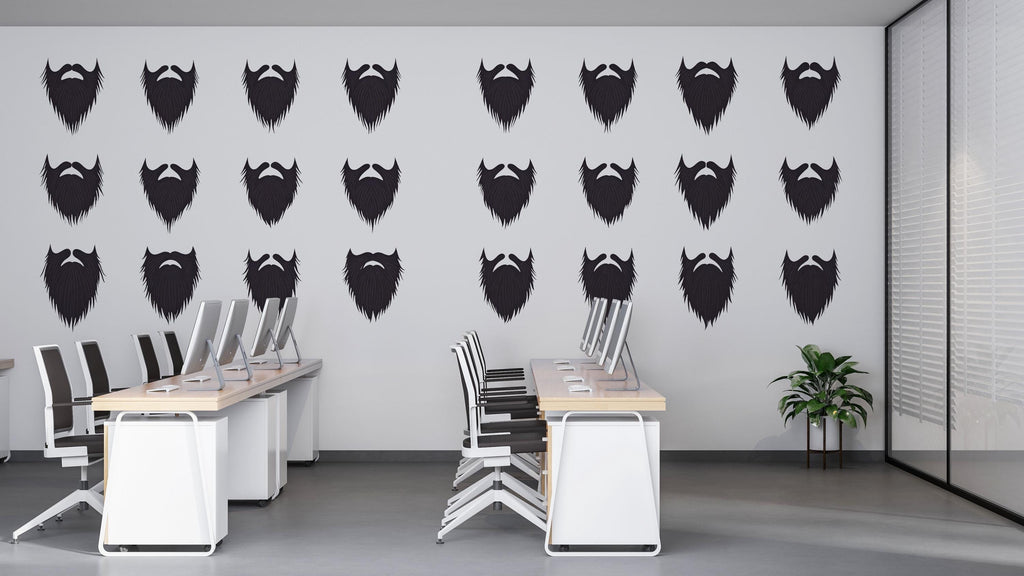 Beard Pattern Wall Decal, Minimal Barber Shop Wall Decor, Repeating Beard Sticker Set, Modern Barbershop Interior, Mens Grooming Wall Art