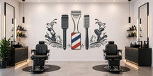 Load image into Gallery viewer, Barber Tools Wall Decal, Clipper Comb Wall Sticker, Barbershop Wall Decor, Hair Salon Wall Art, Mens Grooming Vinyl Decal, Barber Interior