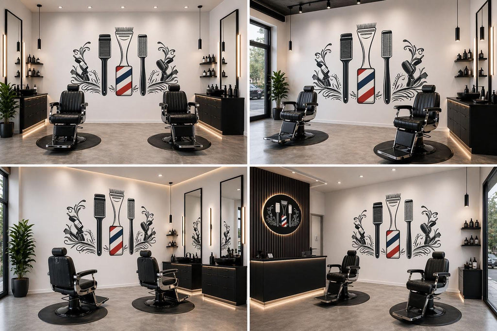 Barber Tools Wall Decal, Clipper Comb Wall Sticker, Barbershop Wall Decor, Hair Salon Wall Art, Mens Grooming Vinyl Decal, Barber Interior