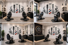 Load image into Gallery viewer, Barber Tools Wall Decal, Clipper Comb Wall Sticker, Barbershop Wall Decor, Hair Salon Wall Art, Mens Grooming Vinyl Decal, Barber Interior