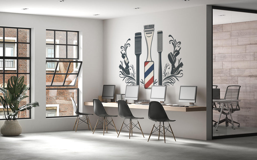 Barber Tools Wall Decal, Clipper Comb Wall Sticker, Barbershop Wall Decor, Hair Salon Wall Art, Mens Grooming Vinyl Decal, Barber Interior