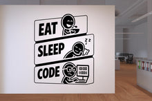 Load image into Gallery viewer, Eat, Sleep, Code Wall decals Vinyl Coding Wall Decor, Technology Office Decor 1125RS