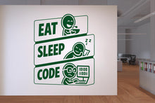 Load image into Gallery viewer, Eat, Sleep, Code Wall decals Vinyl Coding Wall Decor, Technology Office Decor 1125RS