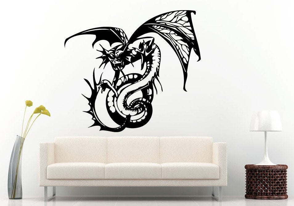 Fire Flying Snake Dragons Tribal With Wings Wall Decal Vinyl Sticker Mural Room Decor L762