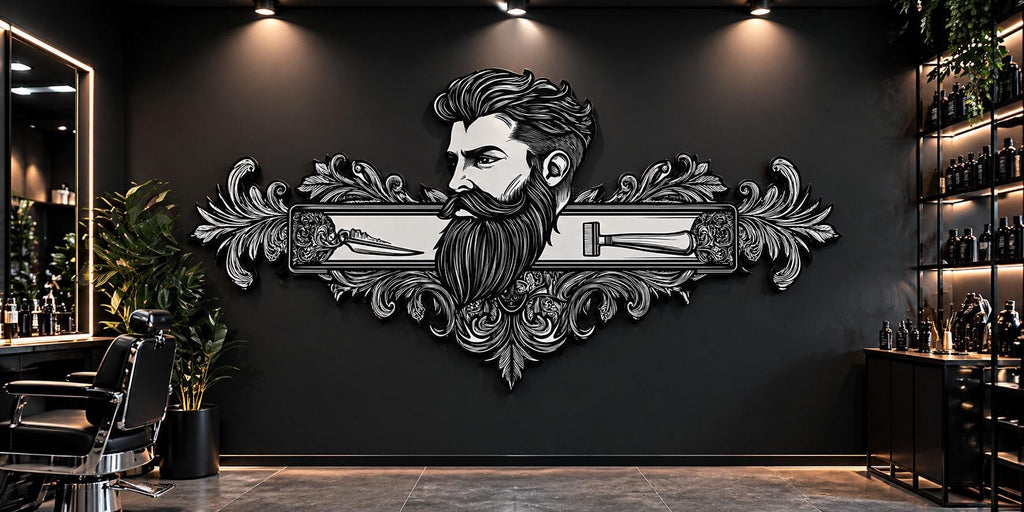 Vintage Barber Portrait Wall Decal, Luxury Barbershop Wall Decor, Bearded Man Barber Art Sticker, Classic Grooming Wall Art