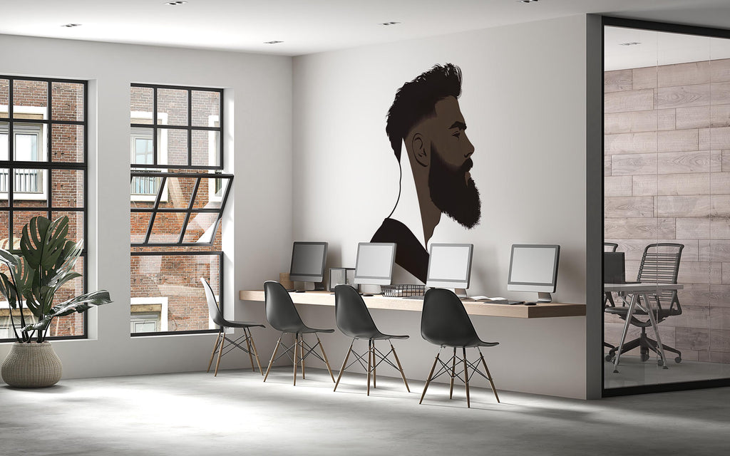 Fade Haircut Wall Decal, Barber Silhouette Wall Decor, Modern Barbershop Wall Art, Beard Hair Style Sticker, Mens Grooming Salon Wall Decal