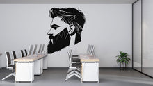 Load image into Gallery viewer, Geometric Barber Wall Decal, Beard Silhouette Wall Art, Modern Barbershop Wall Decor, Haircut Style Sticker, Mens Grooming Salon Wall Decal