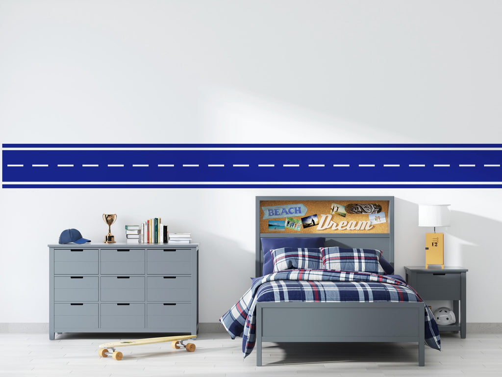 Automotive Road Wall Decal Racing Track Wall Mural Kids Room Playroom Bold Race Track Wall Sticker for Boys Room