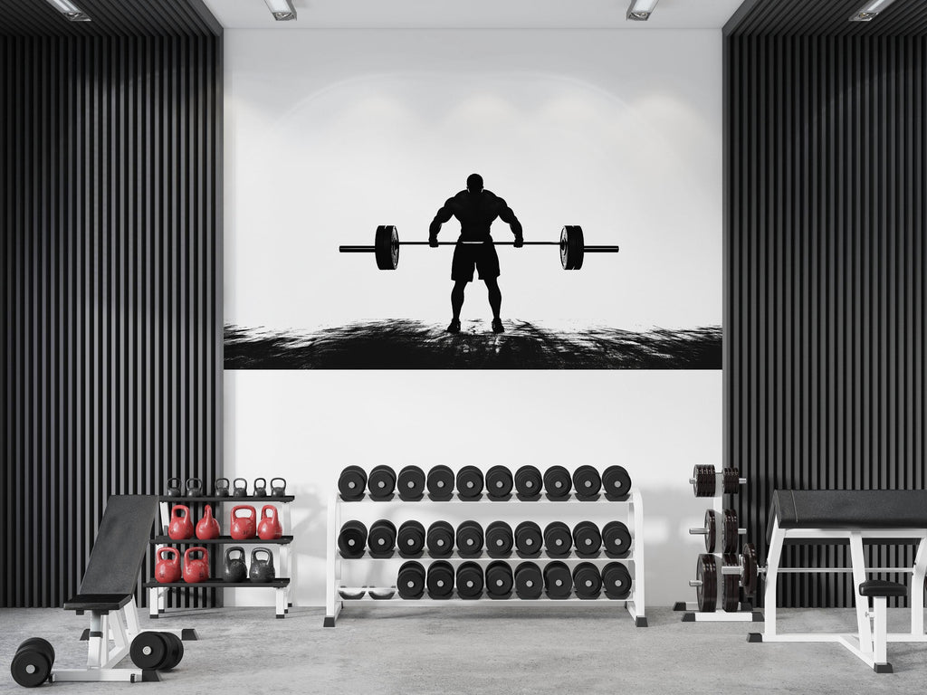 Weightlifting Wall Decal, Gym Wall Art, Barbell Silhouette Sticker, Fitness Wall Decor, Bodybuilder Wall Decal, Workout Gym Mural, Home Gym