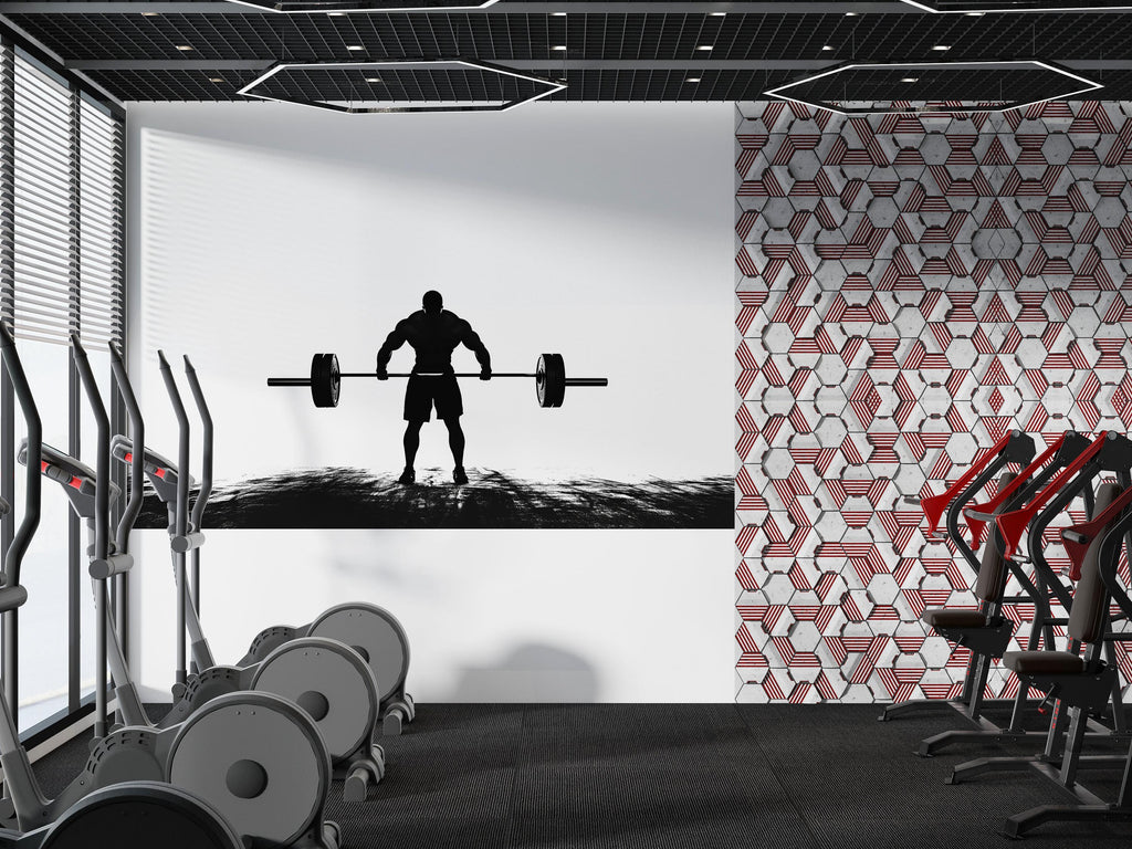 Weightlifting Wall Decal, Gym Wall Art, Barbell Silhouette Sticker, Fitness Wall Decor, Bodybuilder Wall Decal, Workout Gym Mural, Home Gym