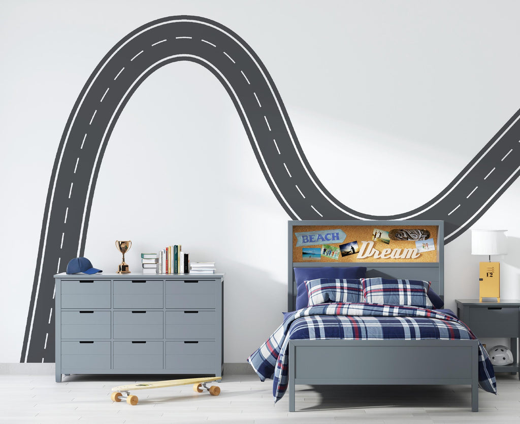 Road Wall Mural Kids Room Racing Track Wall Decal Playroom Bold Race Track Wall Sticker for Boys Room