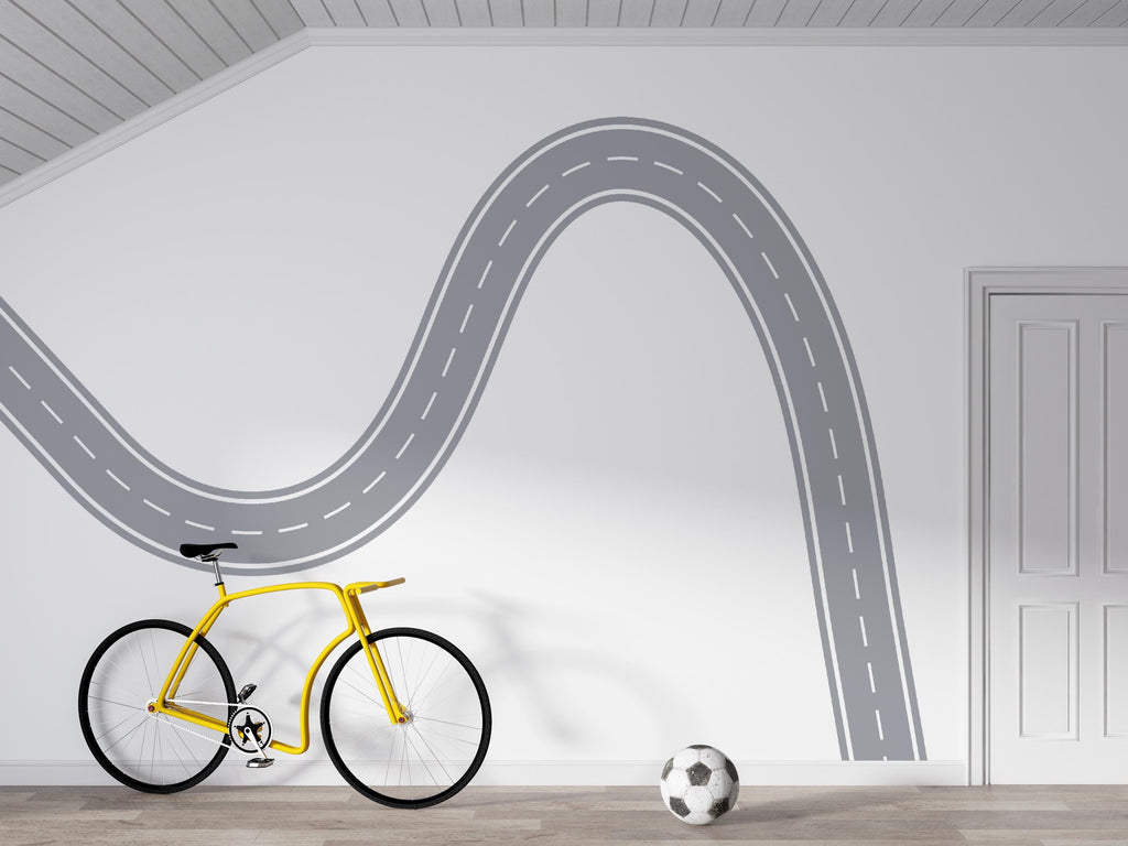 Road Wall Mural Kids Room Racing Track Wall Decal Playroom Bold Race Track Wall Sticker for Boys Room