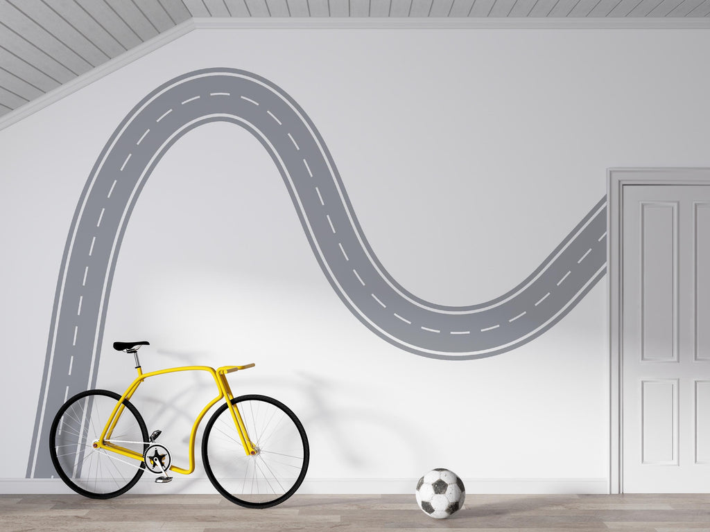 Road Wall Mural Kids Room Racing Track Wall Decal Playroom Bold Race Track Wall Sticker for Boys Room