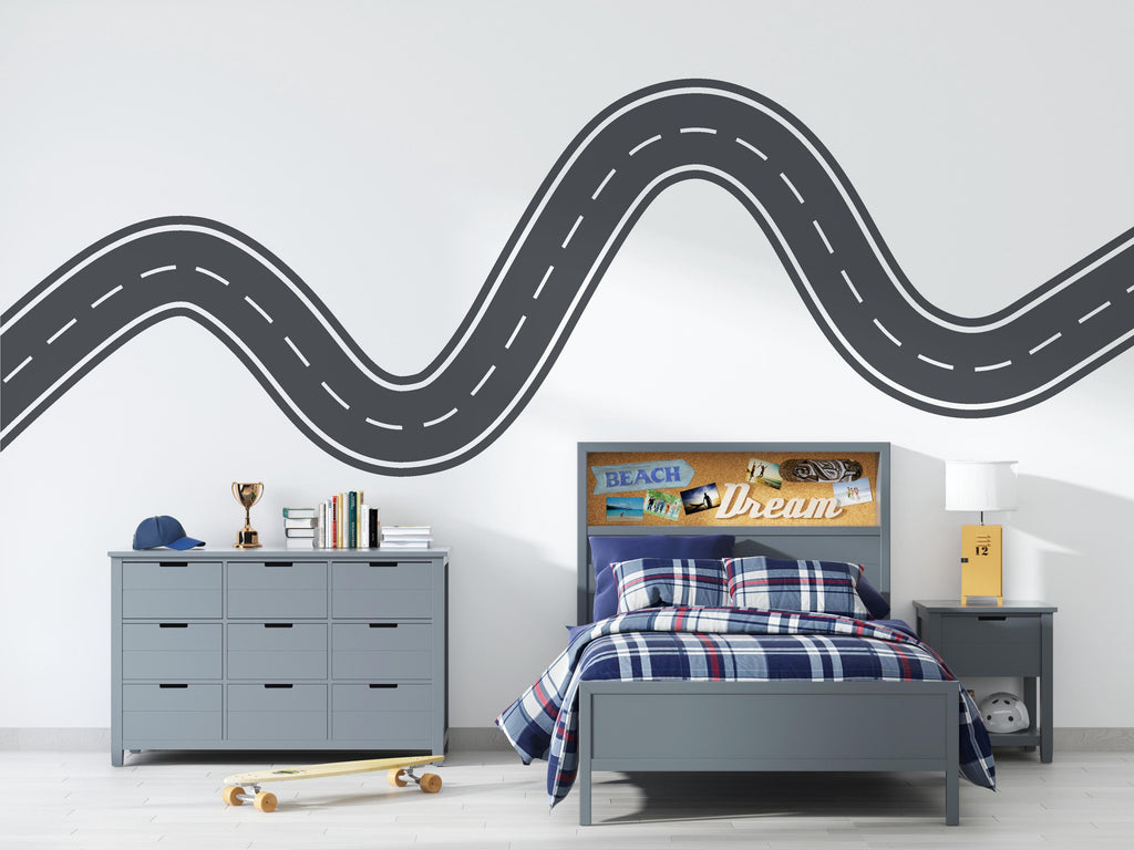 Winding Road Wall Decal Highway Wall Mural Kids Room Playroom Neutral Race Track Wall Sticker