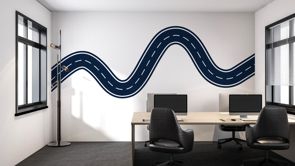 Winding Road Wall Decal Highway Wall Mural Kids Room Playroom Neutral Race Track Wall Sticker