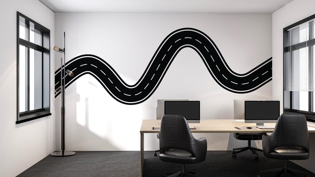Winding Road Wall Decal Highway Wall Mural Kids Room Playroom Neutral Race Track Wall Sticker
