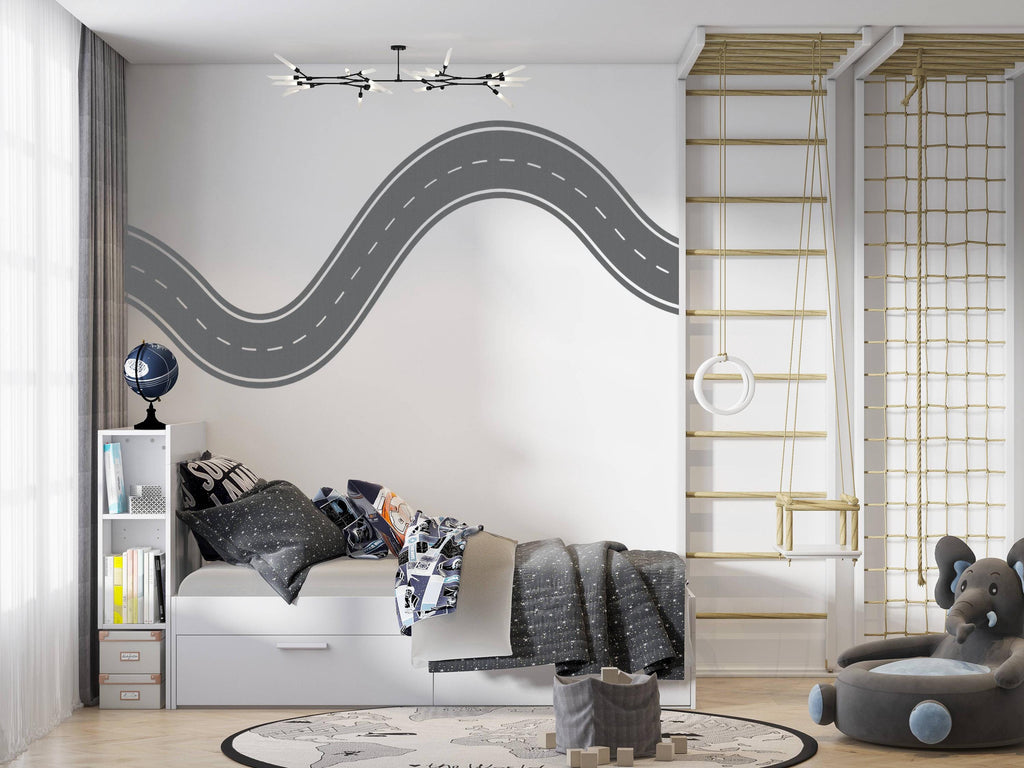 Road Wall Decal Winding Highway Wall Mural Playroom Race Track Wall Sticker Kids Room Nursery & Playroom