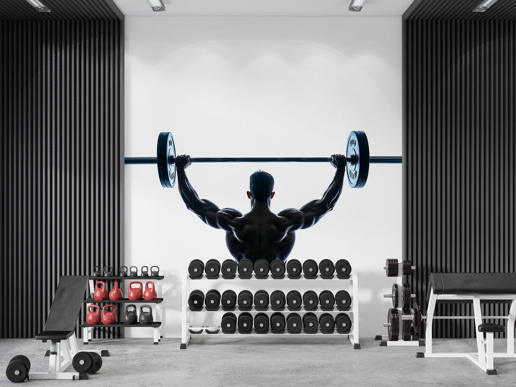 Bodybuilder Wall Decal Gym Wall Art Fitness Mural Weightlifting Vinyl Sticker Modern Gym Decor Barbell Athlete Silhouette Workout Motivation