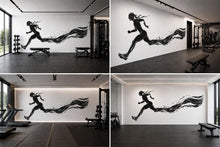 Load image into Gallery viewer, Running Woman Wall Decal Fitness Wall Art Gym Mural Runner Silhouette Vinyl Sticker Modern Gym Decor Cardio Motivation Workout Wall Decor