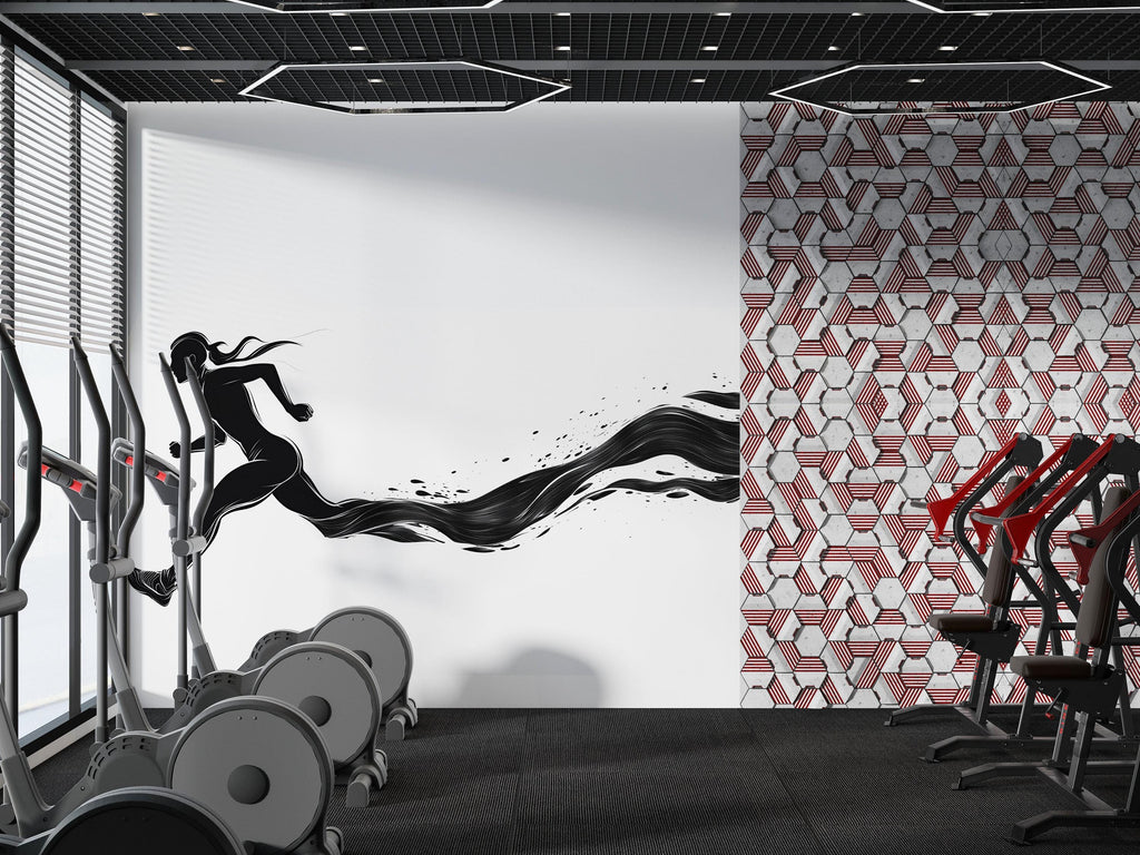 Running Woman Wall Decal Fitness Wall Art Gym Mural Runner Silhouette Vinyl Sticker Modern Gym Decor Cardio Motivation Workout Wall Decor