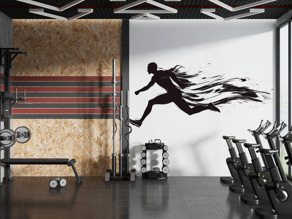 Sprint Runner Wall Decal Gym Wall Art Running Mural Athlete Silhouette Vinyl Sticker Fitness Wall Decor Speed Motion Workout Wall Art