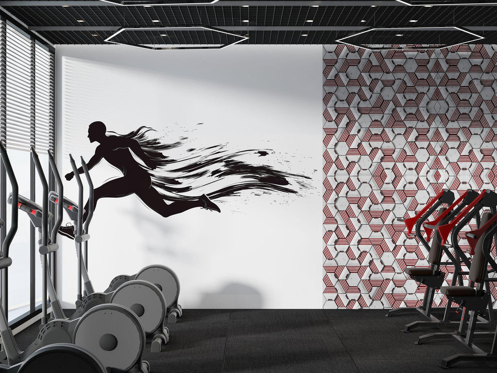 Sprint Runner Wall Decal Gym Wall Art Running Mural Athlete Silhouette Vinyl Sticker Fitness Wall Decor Speed Motion Workout Wall Art