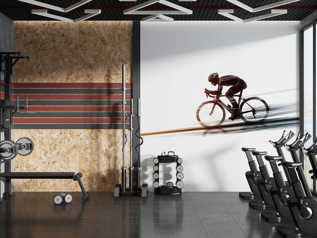 Cyclist Wall Decal Gym Wall Art Cycling Mural Bike Rider Vinyl Sticker Fitness Wall Decor Speed Motion Spin Studio Home Gym Decor