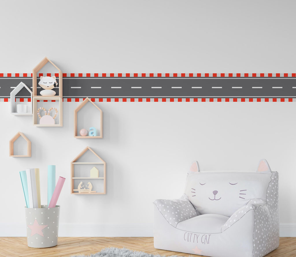 Road Racing Wall Decal Highway Vinyl Sticker Track Route Wall Decor Kids Playroom Boys Room Wall Art Automotive Bedroom Mural Sticker 415RS
